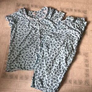 Aria Collection Turquoise Floral Pajama Set Women's Size Large 12-14 Cotton